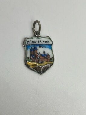 Vtg 800 Silver & Enamel Münster / Westf. Germany Souvenir Shield Charm / Pendant